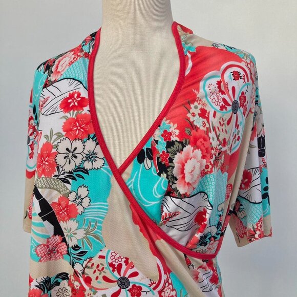 Y2k vintage Sarang Japanese style floral faux wrap top - Picture 3 of 5